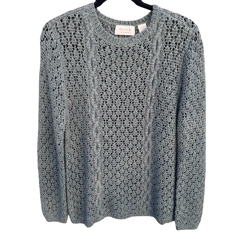 Dana B & Karen Coastal Boho Open Knit Cable Sweater Crochet Cottagecore Womens L